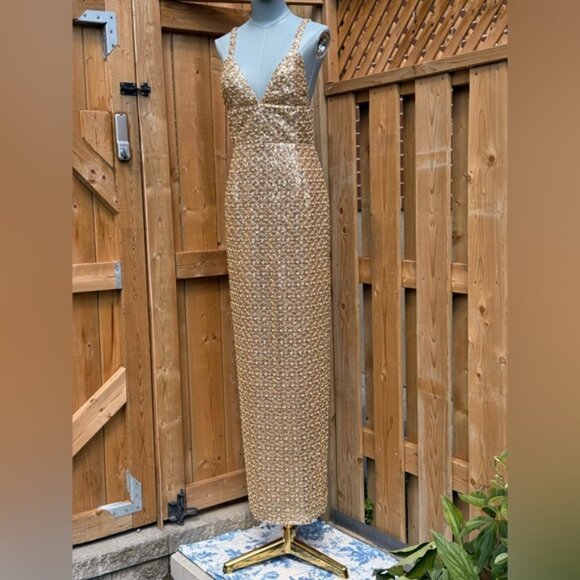 🆕 BRONX & BANCO 🧿 NWOT Allegra Gold Sequin & Beaded Maxi Dress, Sz M US 6 - Picture 4 of 16